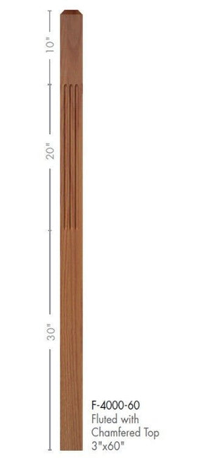 Contemporary 3" 4000 - F Fluted Newel w/Chamfered Top (4000 - 48F, 4000 - 60F) - Stair Parts USA