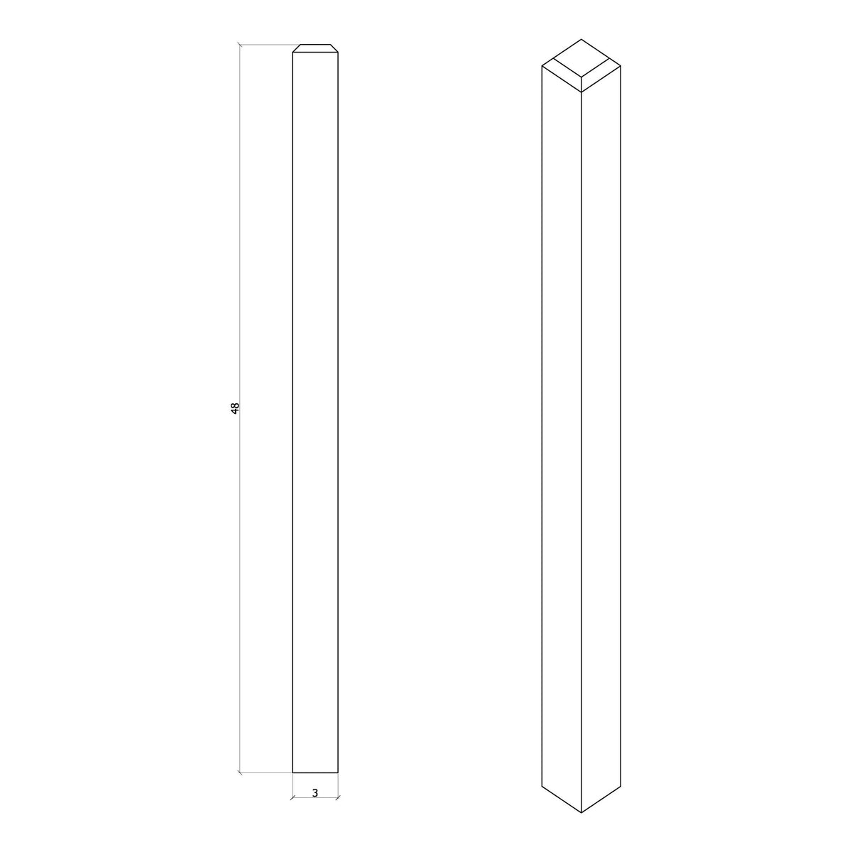 Contemporary 3&quot; 4000 Turned Newel w/Chamfered Top (48&quot; and 60&quot;) - Stair Parts USA
