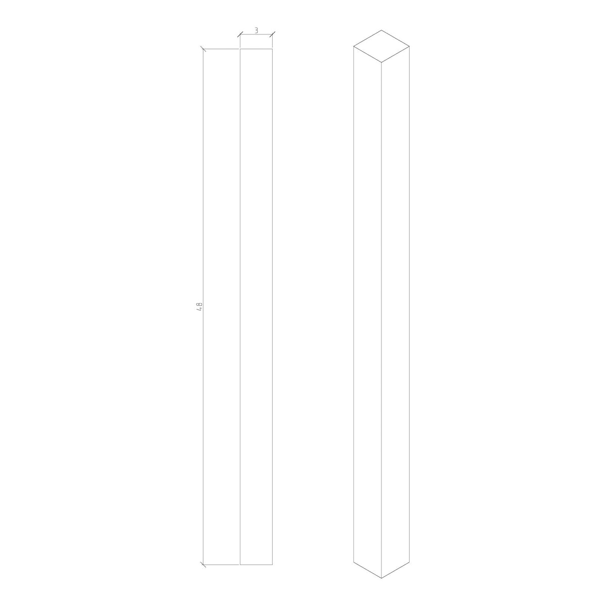 Contemporary 3&quot; 4001 Newel (4001 - 48, 4001 - 60, 4001 - 72) - Stair Parts USA