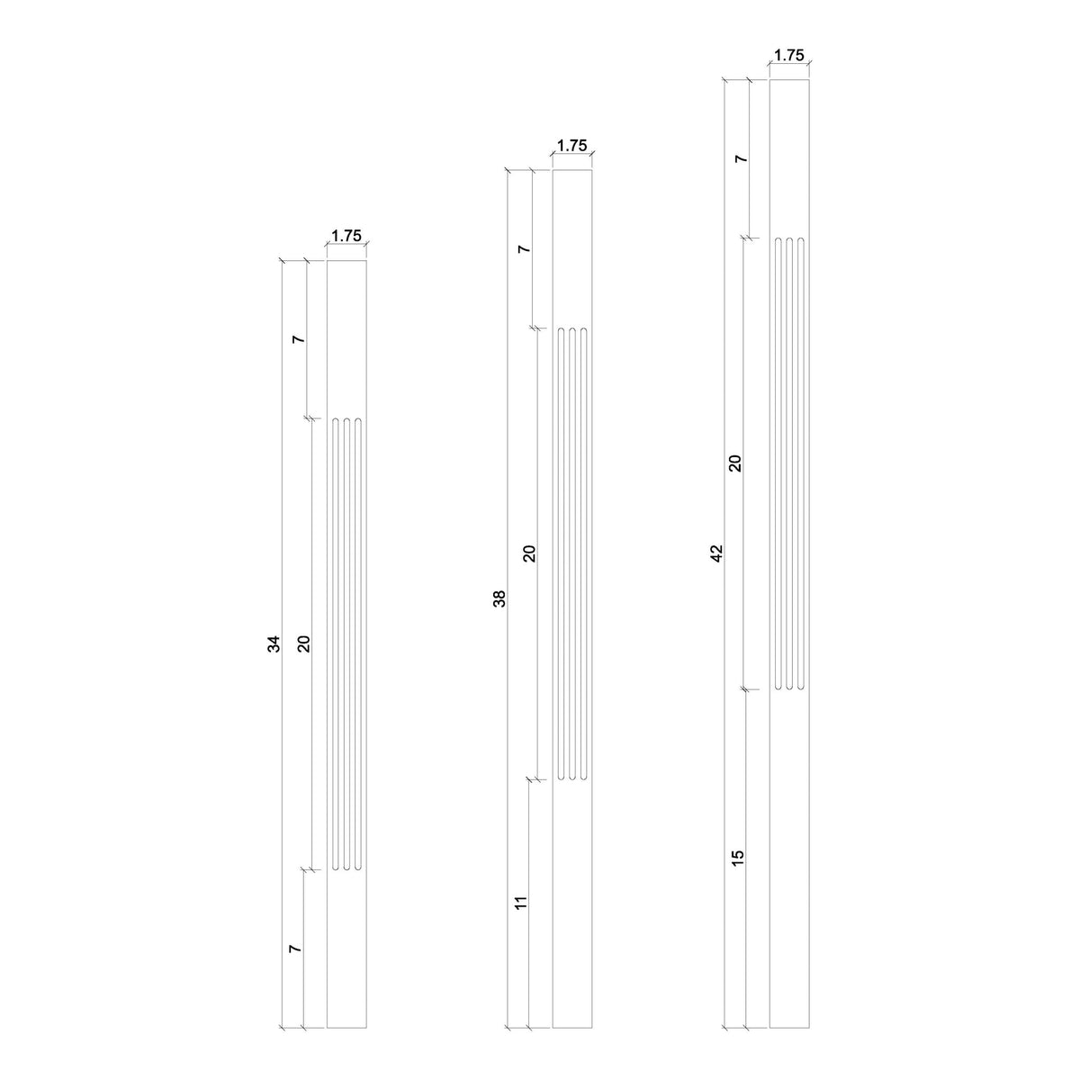 Contemporary Elegant Rise FLUTED Square Top Baluster (5034F, 5334F) - Stair Parts USA