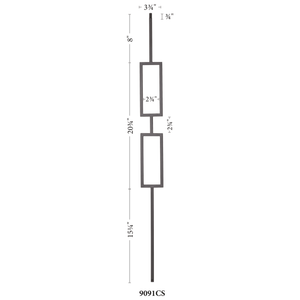 Contemporary Series 1/2" Square 3 - 3/4" x 44"H Double Rectangle Hollow Iron Baluster (9091CS) - Stair Parts USA