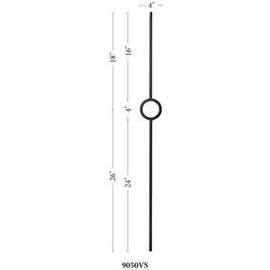 Contemporary Series 1/2" Square - 4" x 44"H Single Circle Hollow Iron Baluster (9050VS) - Stair Parts USA