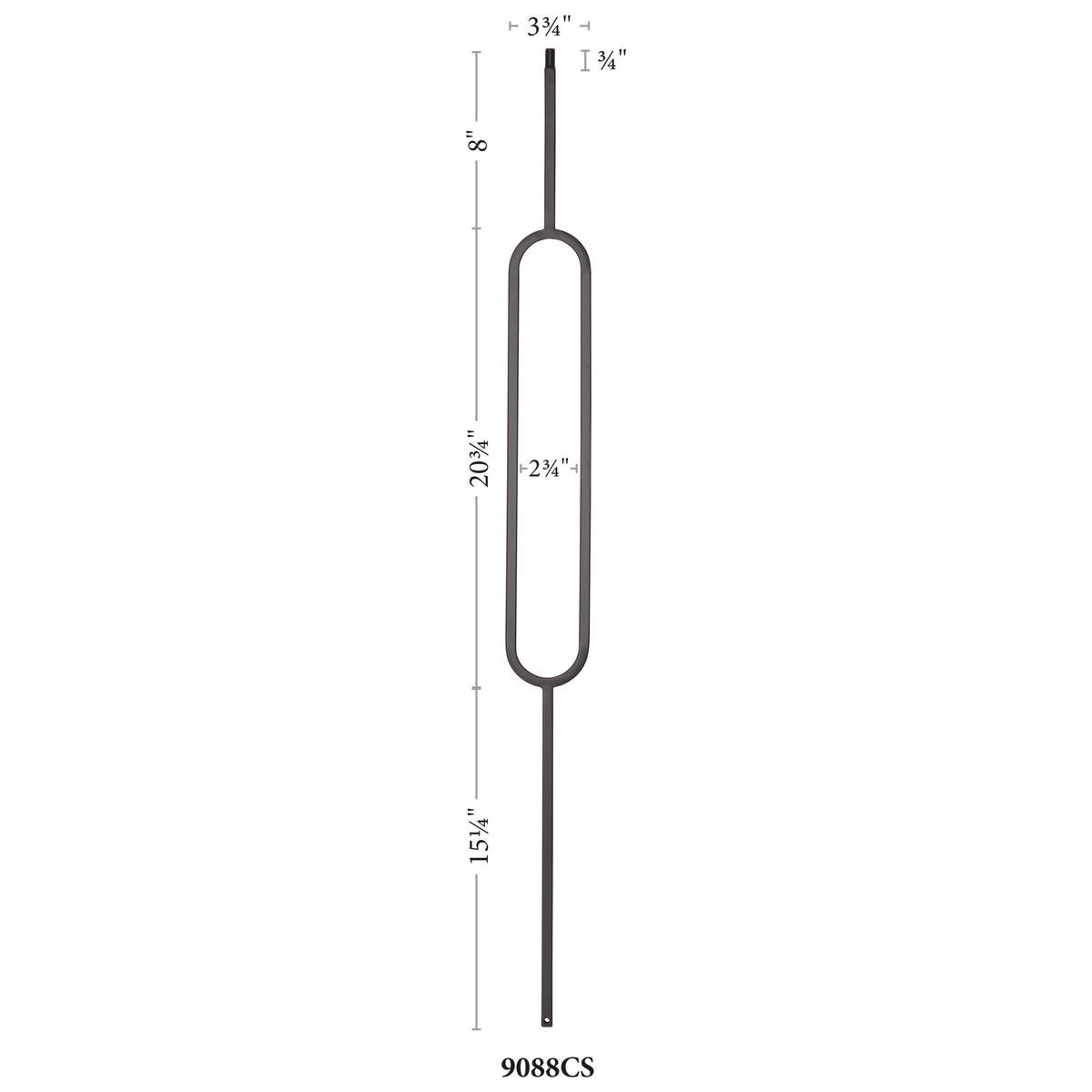 Contemporary Series Oval 1/2" Square 3 - 3/4" x 44"H Hollow Iron Baluster (9088CS) - Stair Parts USA