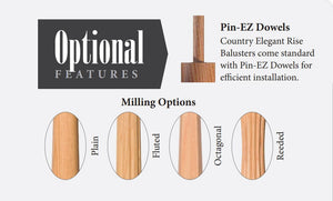 Country 1 - 3/4" 5434R Elegant Rise Reeded (1 - 2 Weeks) Pin Top Baluster - Stair Parts USA