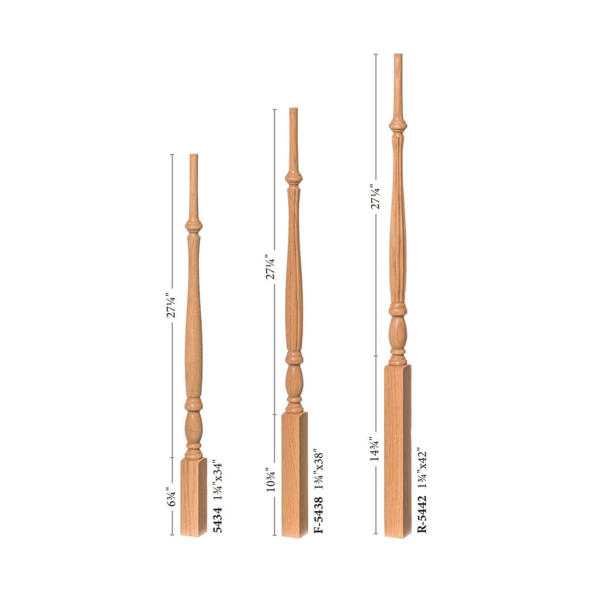 Country 1 - 3/4&quot; 5434R Elegant Rise Reeded (1 - 2 Weeks) Pin Top Baluster - Stair Parts USA