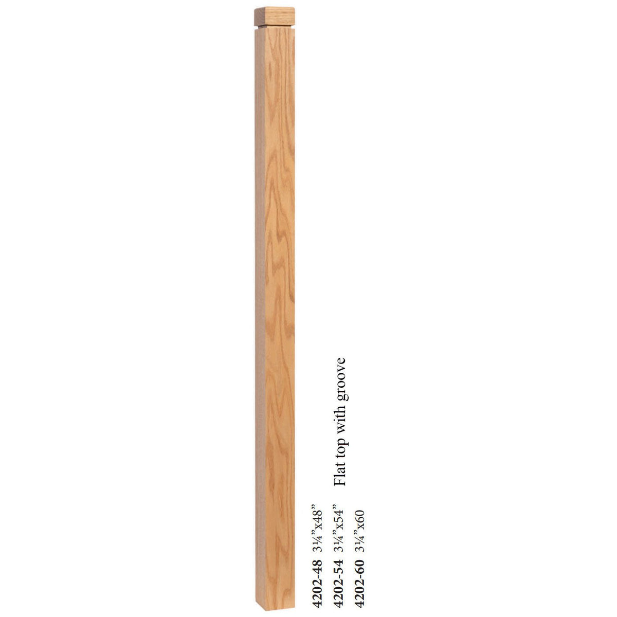 Farmhouse Series, 3 - 1/4&quot; Newel, Flat Top with Groove (4202 - 48, 4202 - 54, 4202 - 60) - Stair Parts USA
