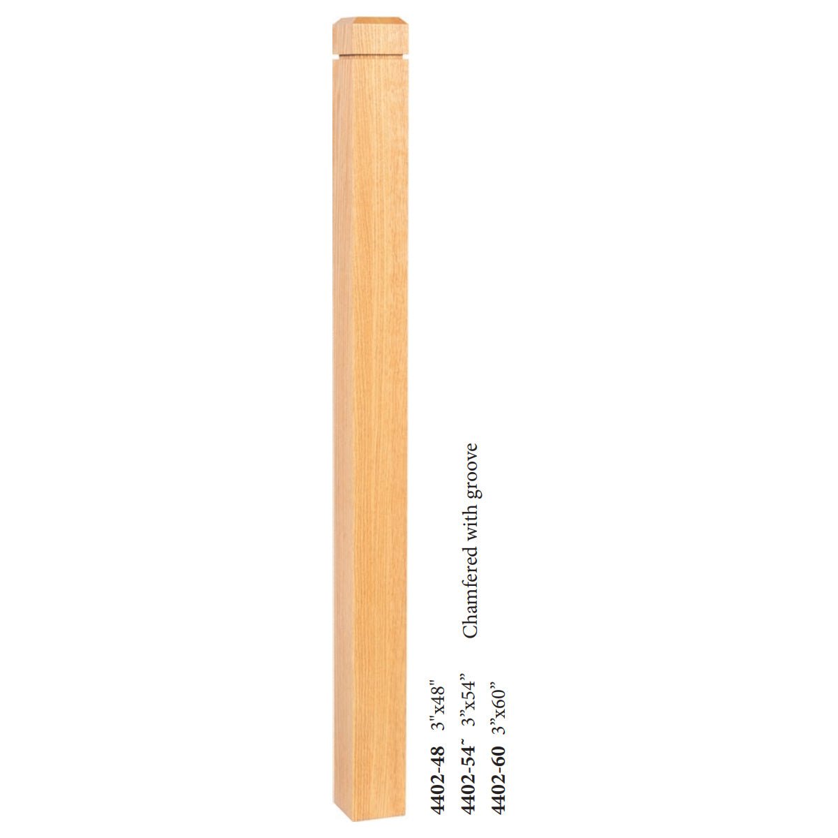 Farmhouse Series, 3&quot; Newel, Chamfered Top with Groove (4402 - 48, 4402 - 54, 4402 - 60) - Stair Parts USA