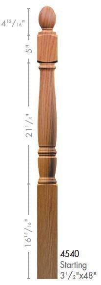 Georgia 3 - 1/2&quot; x 48&quot; 4540 Turned Newel w/Plain Pineapple Top (4540, 4540F, 4540T) - Stair Parts USA