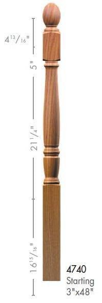 Georgia 3&quot; x 48&quot; 4740 Turned Newel w/Plain Pineapple Top (4740, 4740F, 4740T) - Stair Parts USA