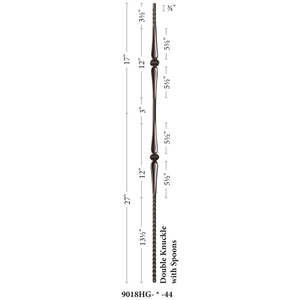 Gothic Series 9/16" Square x 44"H Double Knuckle with Hammered Bar Hollow Iron Baluster (9018HG) - Stair Parts USA
