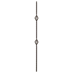 Hammered Edge Series 9/16" Square x 44"H Double Basket with Hammered Edge Hollow Iron Baluster (9028HE) - Stair Parts USA