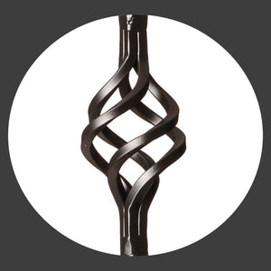 Hammered Edge Series 9/16" Square x 44"H Double Basket with Hammered Edge Hollow Iron Baluster (9028HE) - Stair Parts USA