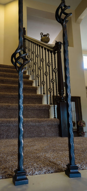 Hammered Edge Series 9/16" Square x 44"H Double Basket with Hammered Edge Hollow Iron Baluster (9028HE) - Stair Parts USA