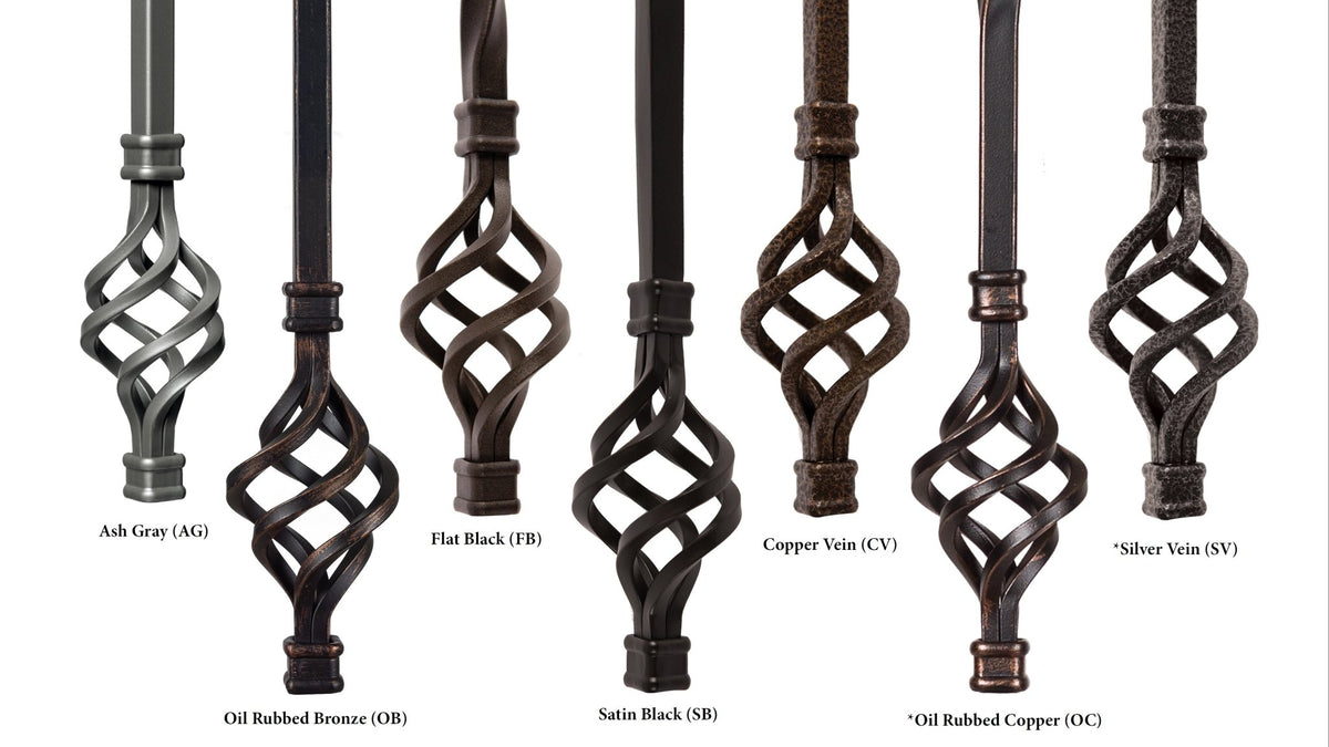Hammered Edge Series 9/16&quot; Square x 44&quot;H Double Feather with Hammered Edge Hollow Iron Baluster (9022HE) - Stair Parts USA
