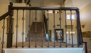 Hammered Edge Series 9/16" Square x 44"H Single Basket with Hammered Edge Hollow Iron Baluster (9027HE) - Stair Parts USA