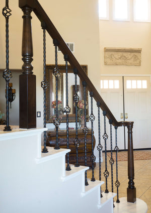 Hammered Edge Series 9/16" Square x 44"H Single Basket with Hammered Edge Hollow Iron Baluster (9027HE) - Stair Parts USA