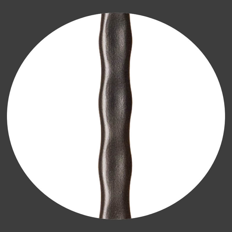 Hammered Face Series 9/16&quot; Square x 44 - 3/32&quot;H 5&quot; x 14.5&quot; &quot;S&quot; Scroll and Knob with Hammered Face - Hollow Iron Baluster (9047HF) - Stair Parts USA