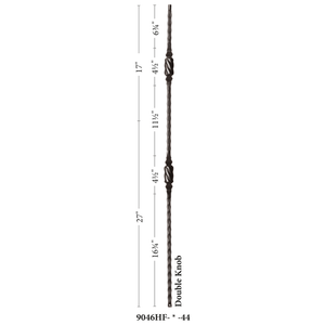 Hammered Face Series 9/16" Square x 44 - 3/32"H Double Knob with Hammered Face - Hollow Iron Baluster (9046HF) - Stair Parts USA