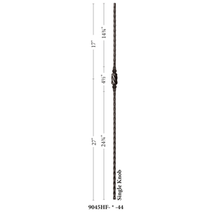 Hammered Face Series 9/16" Square x 44 - 3/32"H Single Knob with Hammered Face - Hollow Iron Baluster (9045HF) - Stair Parts USA