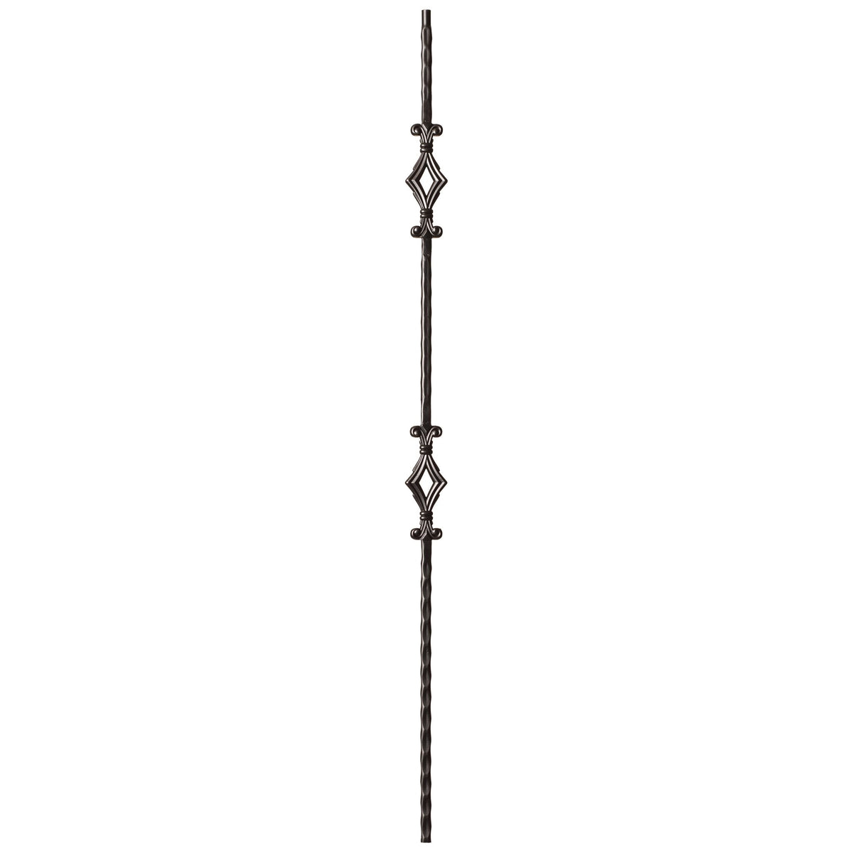 Hammered Face Series 9/16&quot; Square x 44&quot;H Double Diamond with Hammered Face - Hollow Iron Baluster (9041HF) - Stair Parts USA