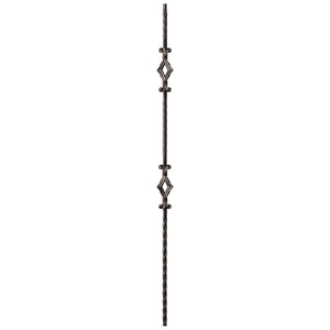 Hammered Face Series 9/16" Square x 44"H Double Diamond with Hammered Face - Hollow Iron Baluster (9041HF) - Stair Parts USA