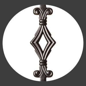 Hammered Face Series 9/16" Square x 44"H Double Diamond with Hammered Face - Hollow Iron Baluster (9041HF) - Stair Parts USA