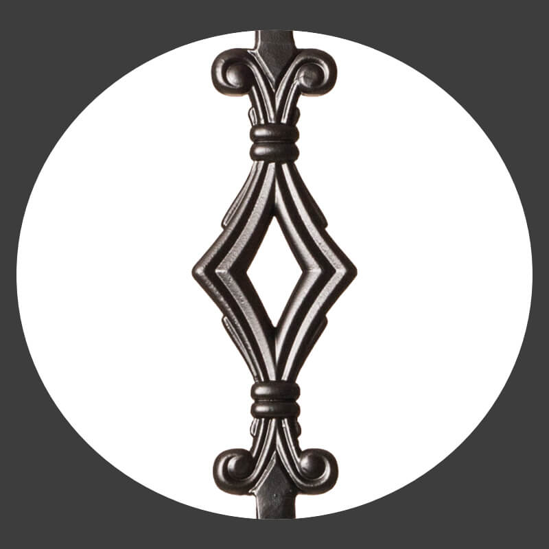 Hammered Face Series 9/16&quot; Square x 44&quot;H Single Diamond with Hammered Face - Hollow Iron Baluster (9040HF) - Stair Parts USA