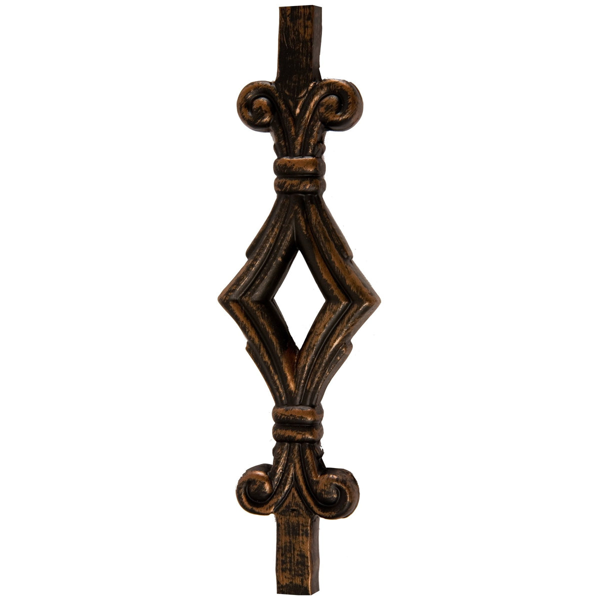 Hammered Face Series 9/16&quot; Square x 44&quot;H Single Diamond with Hammered Face - Hollow Iron Baluster (9040HF) - Stair Parts USA