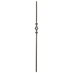 Hammered Face Series 9/16" Square x 44"H Single Diamond with Hammered Face - Hollow Iron Baluster (9040HF) - Stair Parts USA