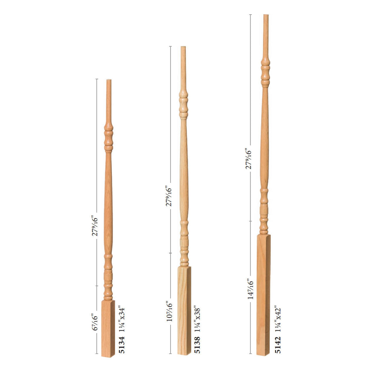 Hampton 1 - 1/4&quot; 5134 Elegant Rise Pin Top Baluster (5134, 5138, 5142) - Stair Parts USA