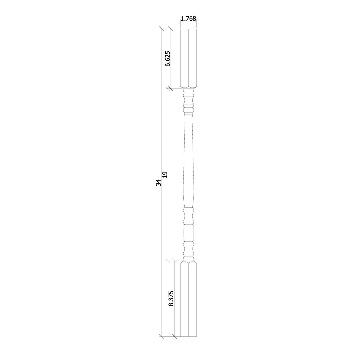 Hampton 1 - 1/4&quot; 6134 Elegant Rise Square Top Baluster (6134, 6138, 6142) - Stair Parts USA