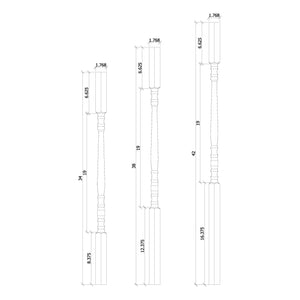 Hampton 1 - 1/4" 6134 Elegant Rise Square Top Baluster (6134, 6138, 6142) - Stair Parts USA