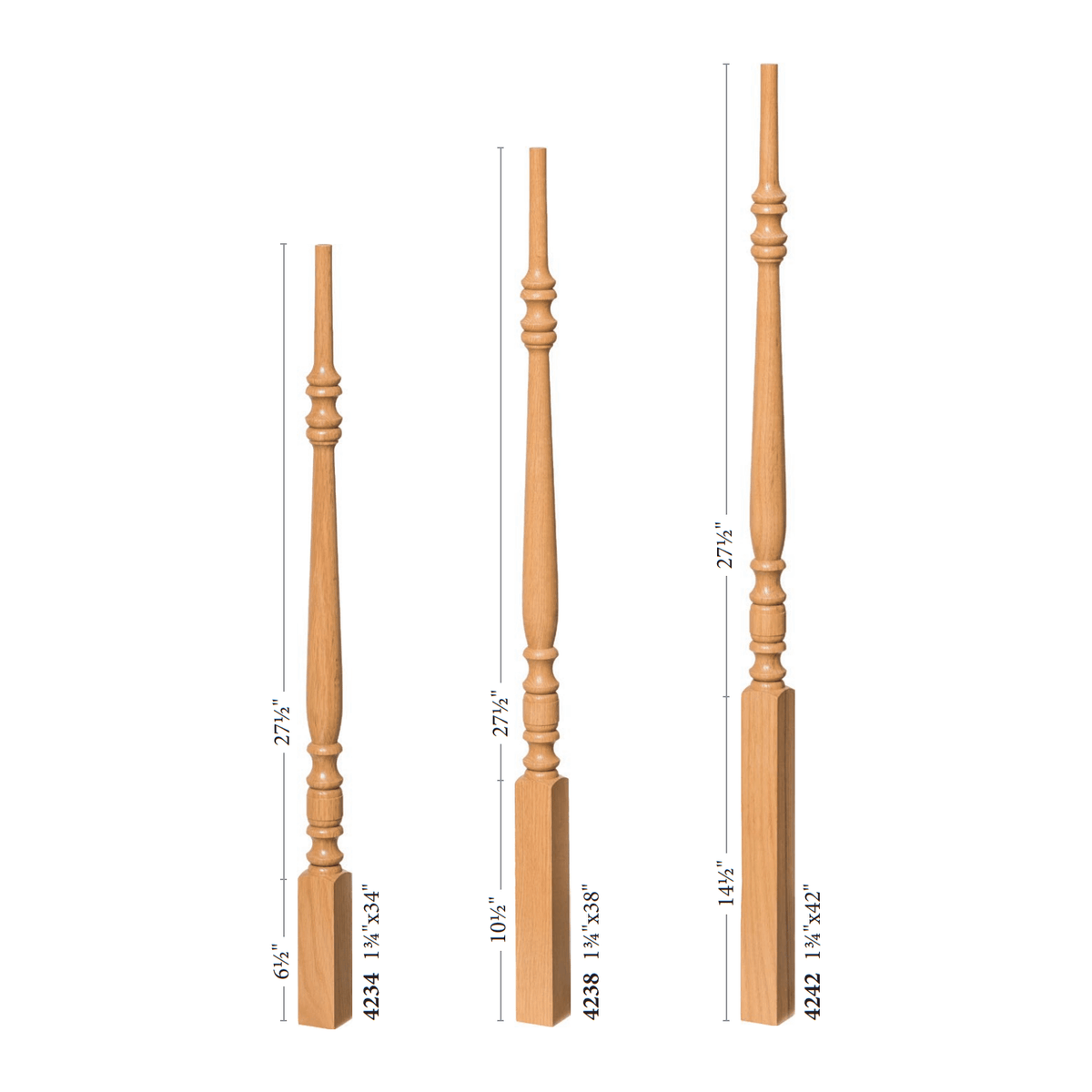 Hampton 1 - 3/4&quot; 4234 Elegant Rise Pin Top Baluster - Stair Parts USA