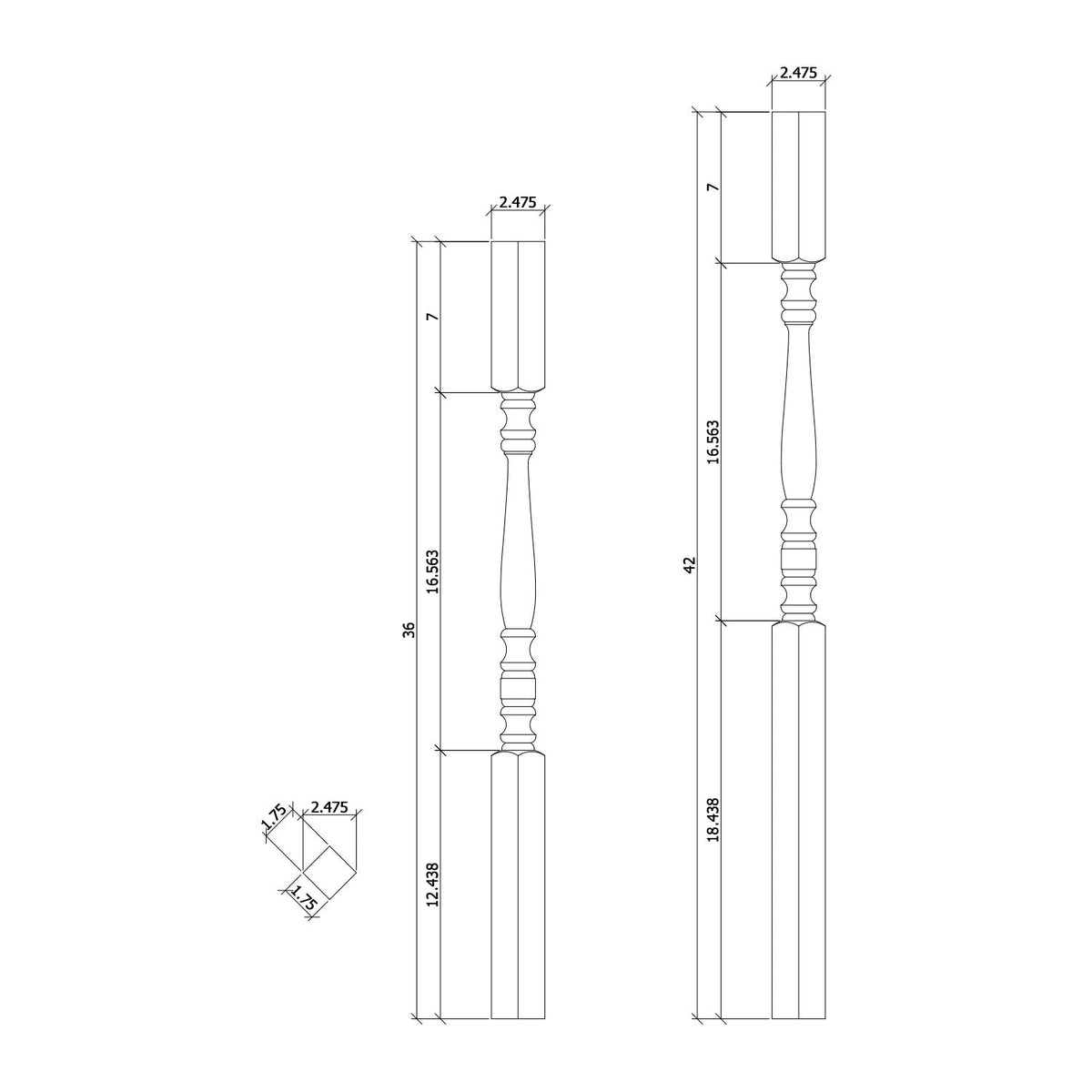 Hampton 1 - 3/4&quot; 5005 Elegant Rise Square Top Baluster - Stair Parts USA