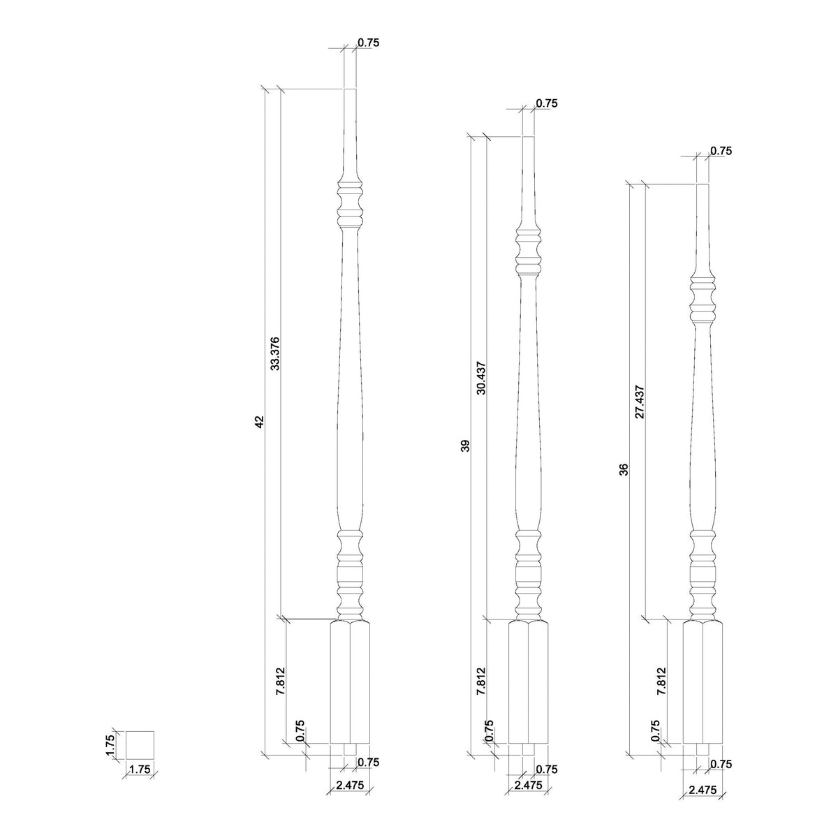 Hampton 1 - 3/4&quot; 5300 Structural Rise Pin Top Baluster - Stair Parts USA