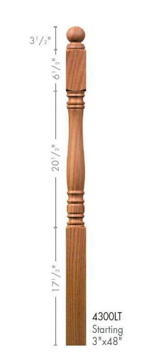 Hampton 3&quot; 4300LT Short Block Turned Newel (4300LT, 4304LT) - Stair Parts USA