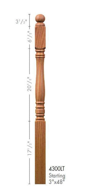 Hampton 3" 4300LT Short Block Turned Newel (4300LT, 4304LT) - Stair Parts USA