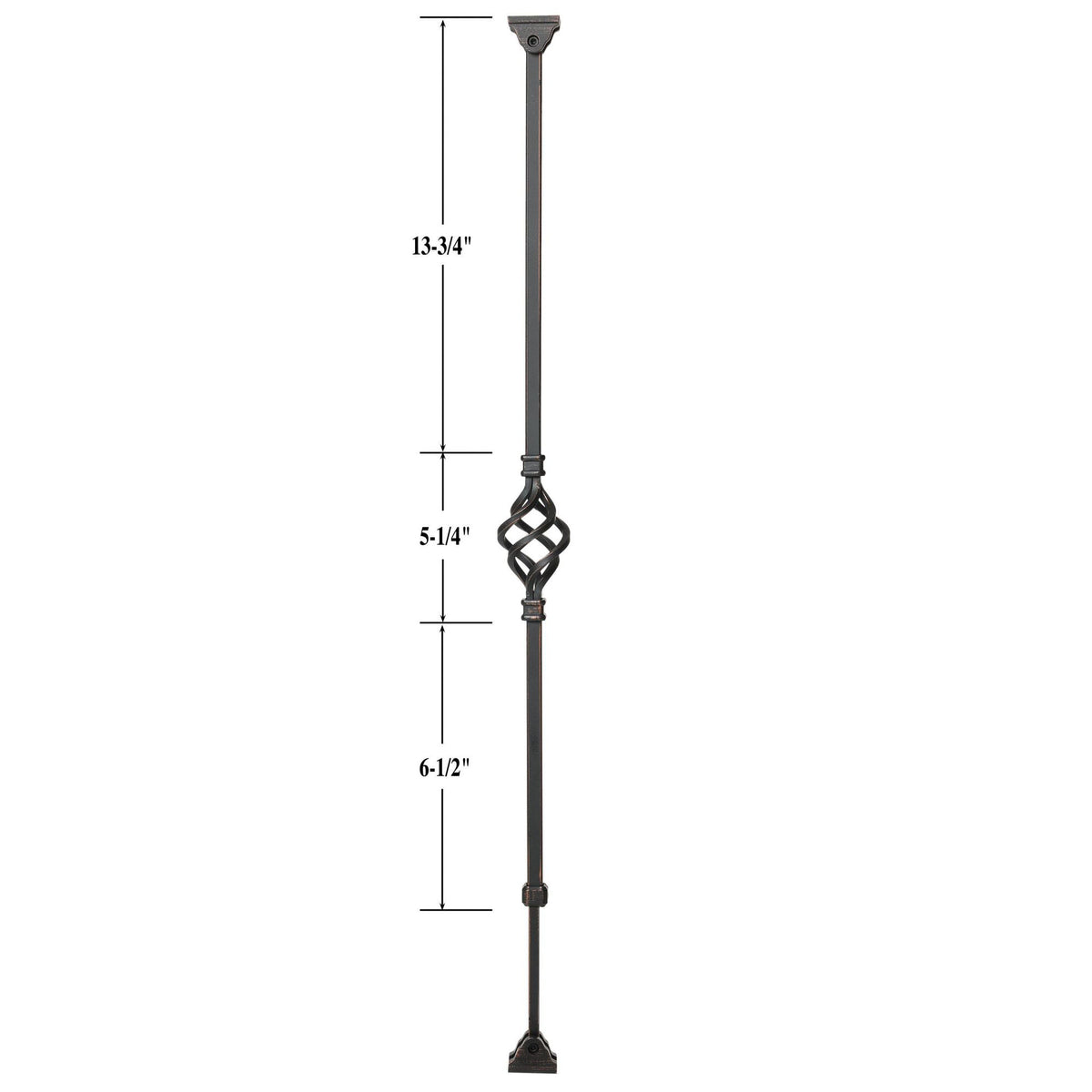 KNEE WALL SERIES: &quot;Ole Iron Slides&quot; - 1/2&quot; Square x 26-1/2&quot;-32&quot;H Single Basket Adjustable Hollow Iron Baluster (ISBAS-KW)