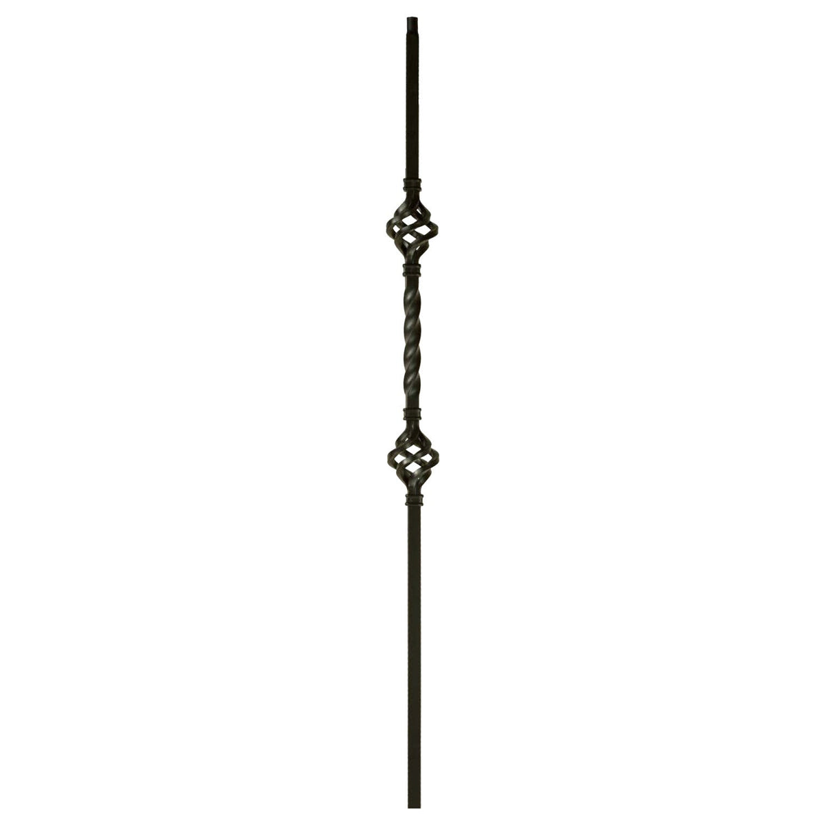 MEGA Series 3/4" Square x 44"H Double Basket Single Twist Hollow Iron Baluster (MEGA - 2BASK) - Stair Parts USA