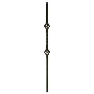 MEGA Series 3/4" Square x 44"H Double Basket Single Twist Hollow Iron Baluster (MEGA - 2BASK) - Stair Parts USA
