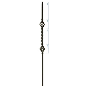 MEGA Series 3/4" Square x 44"H Double Basket Single Twist Hollow Iron Baluster (MEGA - 2BASK) - Stair Parts USA