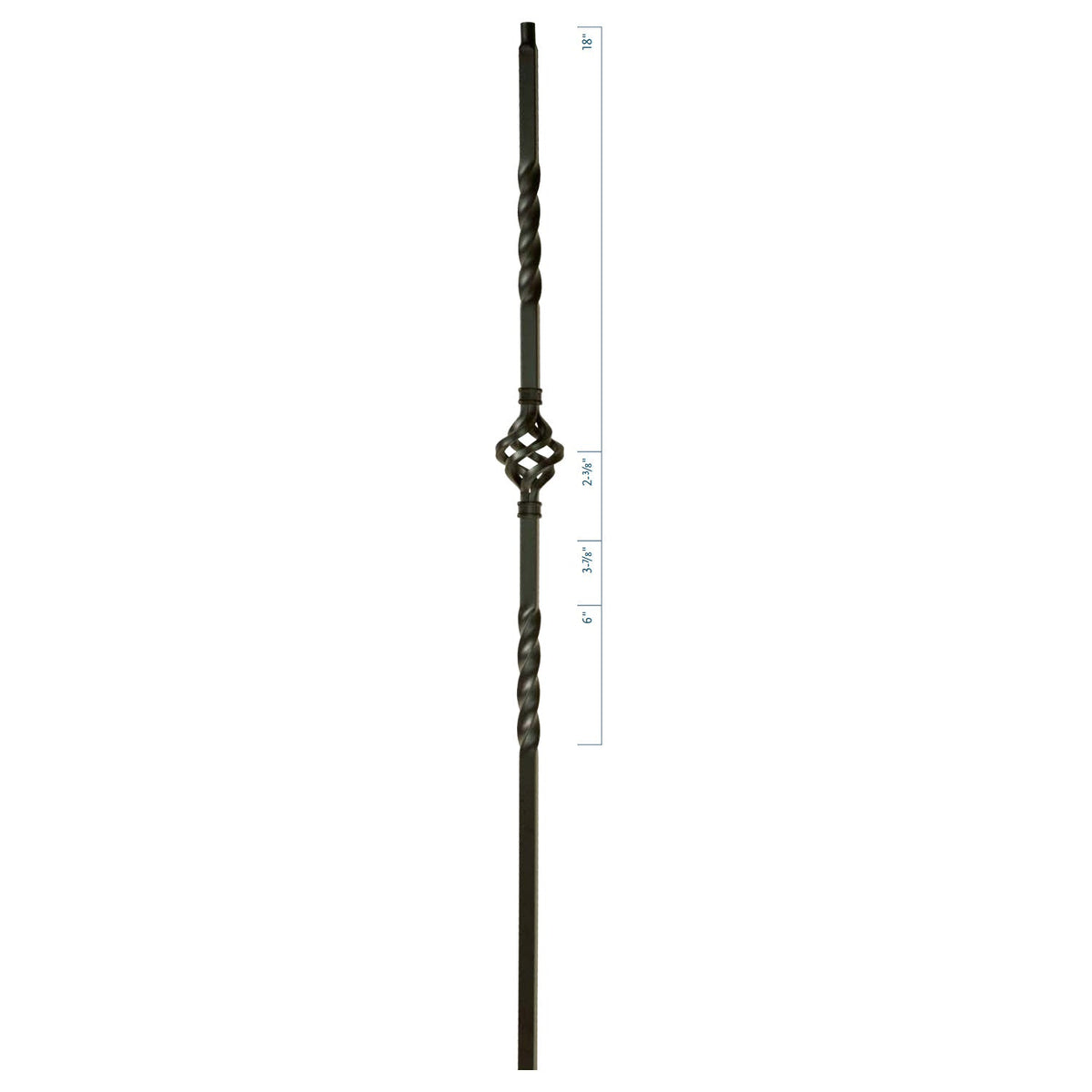 MEGA Series 3/4" Square x 44"H Single Basket Double Twist Hollow Iron Baluster (MEGA - 1BASK) - Stair Parts USA