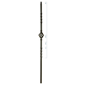 MEGA Series 3/4" Square x 44"H Single Basket Double Twist Hollow Iron Baluster (MEGA - 1BASK) - Stair Parts USA