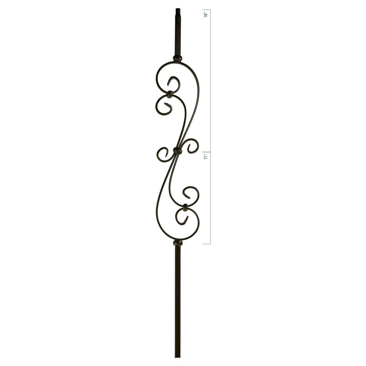 MEGA Series 3/4" Square x 44"H Skinny Scroll (5 - 1/2"W) Hollow Iron Baluster (MEGA - 601) - Stair Parts USA