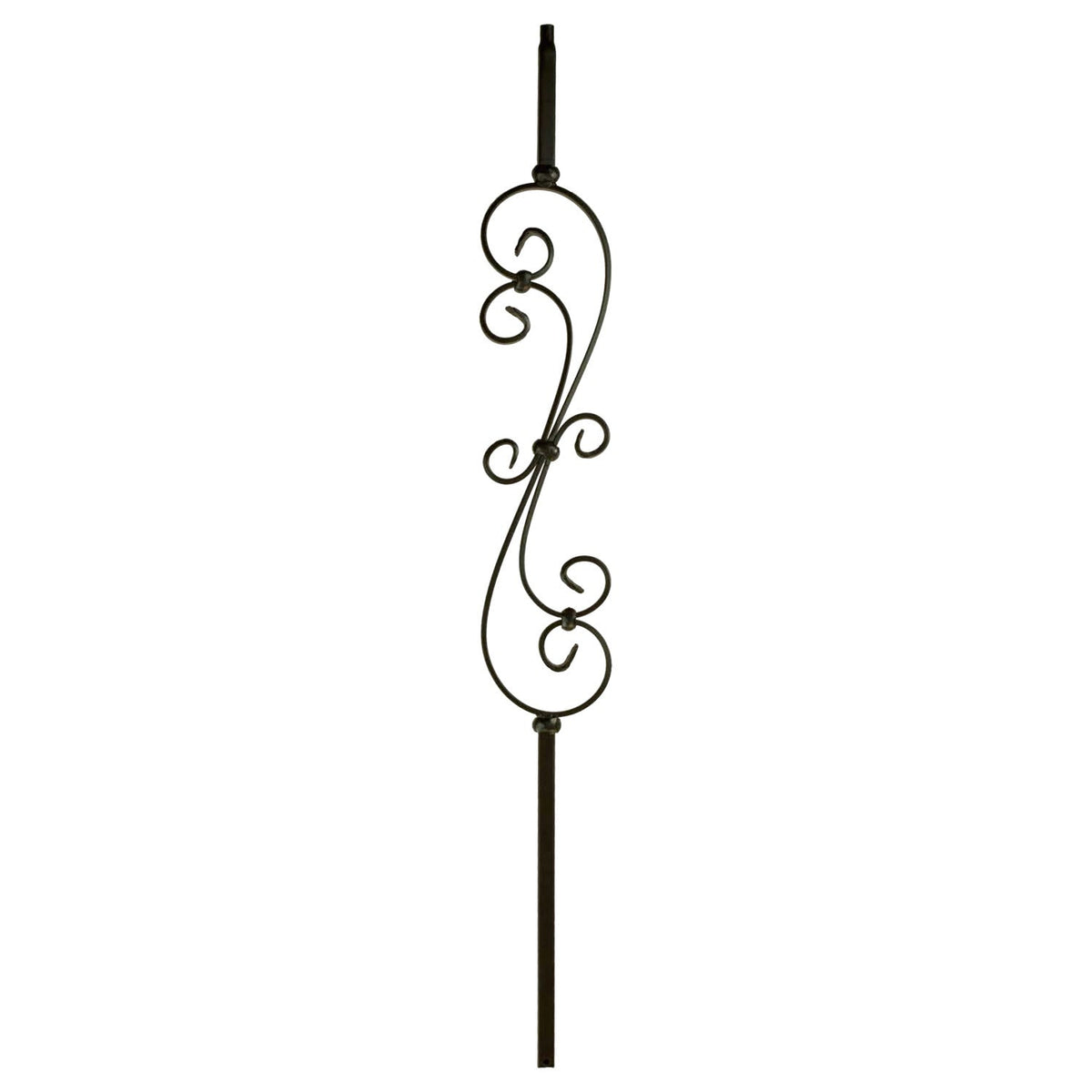 MEGA Series 3/4" Square x 44"H Skinny Scroll (5 - 1/2"W) Hollow Iron Baluster (MEGA - 601) - Stair Parts USA