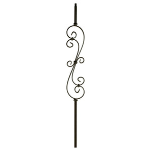 MEGA Series 3/4" Square x 44"H Skinny Scroll (5 - 1/2"W) Hollow Iron Baluster (MEGA - 601) - Stair Parts USA