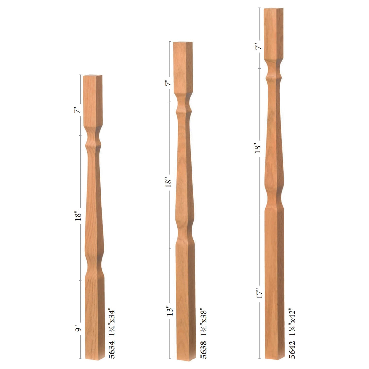 Mission 1 - 3/4&quot; 5634 Elegant Rise Square Top Baluster (5634, 5638, 5642) - Stair Parts USA