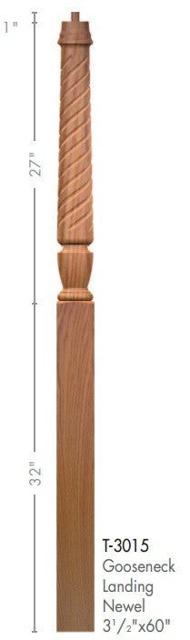 Bunker Hill 3-1/2&quot; 3015 Pin Top Turned Newel (3015, 3015F, 3015T, 3018, 3018F, 3018T)