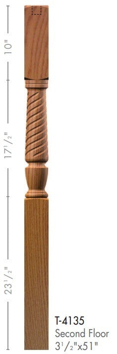 Bunker Hill 3-1/2&quot; 4135 Turned Newel (used w/ Interchangeable Finials) (4135, 4135F, 4135T)