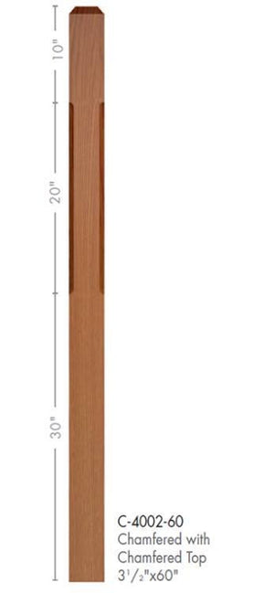 Contemporary 3-1/2" 4002C Chamfered Newel w/Chamfered Top (4002-48C, 4002-60C)